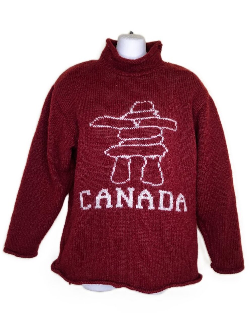 GGS Canada Inukshuk Wool Knit Pullover Sweater Fleece Lined Funnel Neck